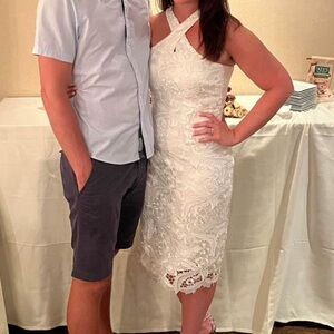 White bridal halter lace dress